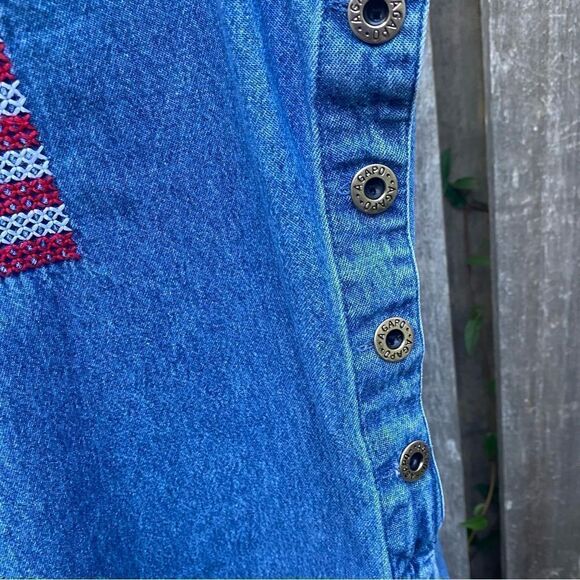 Agapo Denim Jumper Graphic American Flag Embroidered Vintage Sz M - Picture 8 of 8